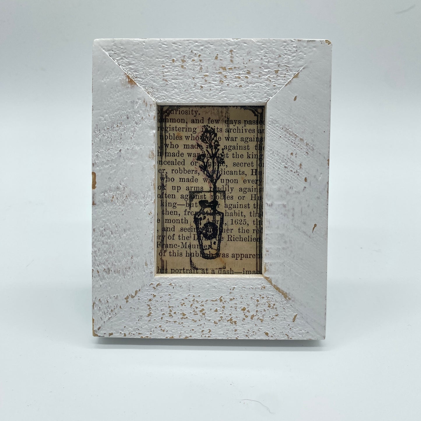 Mini White Rustic Photo Frame with Stamped Book Page