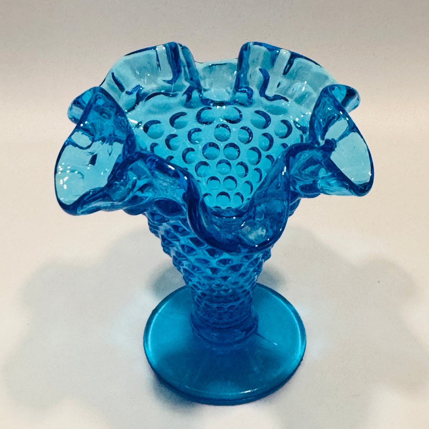 Fenton Aqua Light Blue Hobnail Ruffled Edge Vase