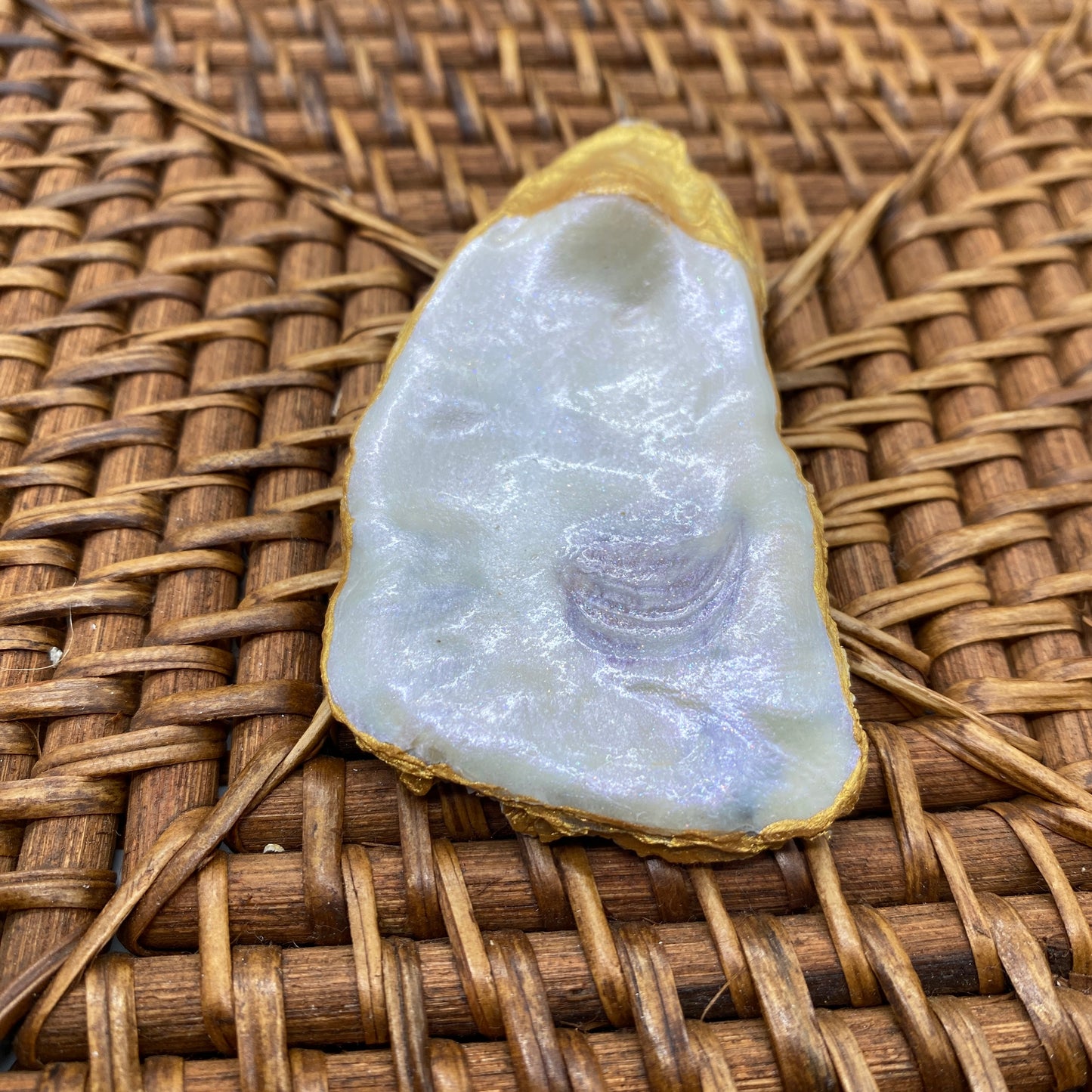 Small Oyster Shell Gilded Decoupage, Trinket Dish, Jewelry Tray, Gift, Ornament, Event Favor