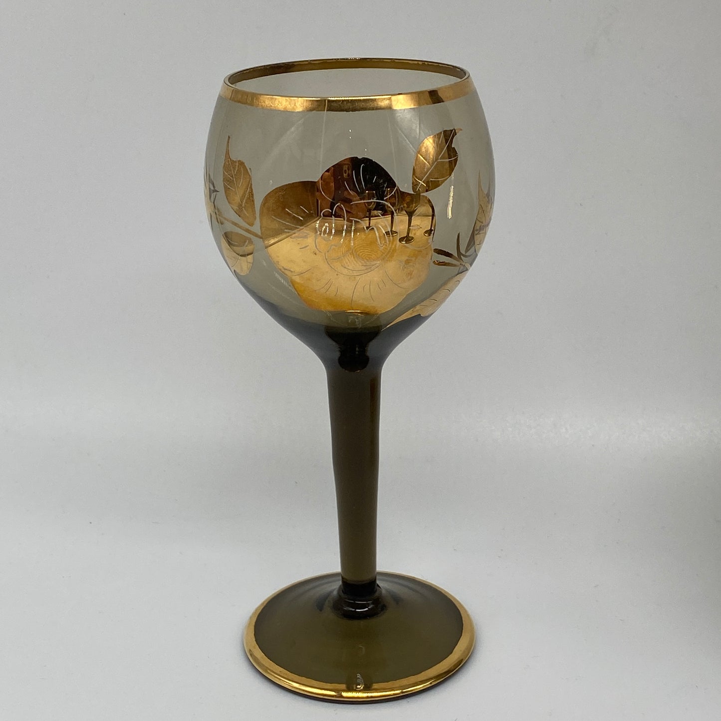 Mid Century Smoke and Gilt Decanter Set - 5 Pieces