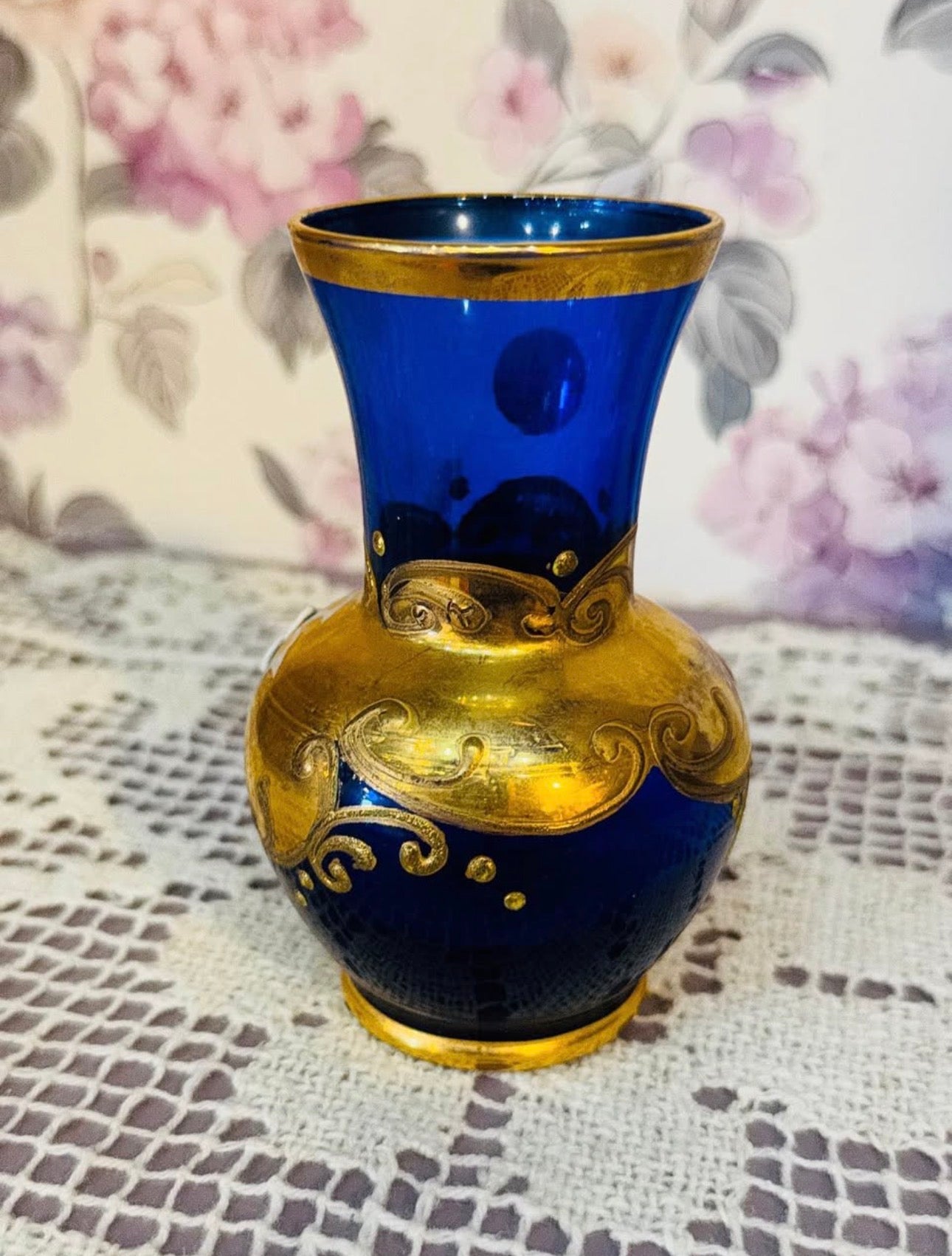 Murano Painted Small Cobalt Blue Glass Vase