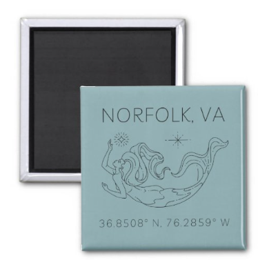 Norfolk, VA Coordinates Square Magnet 2" x 2"