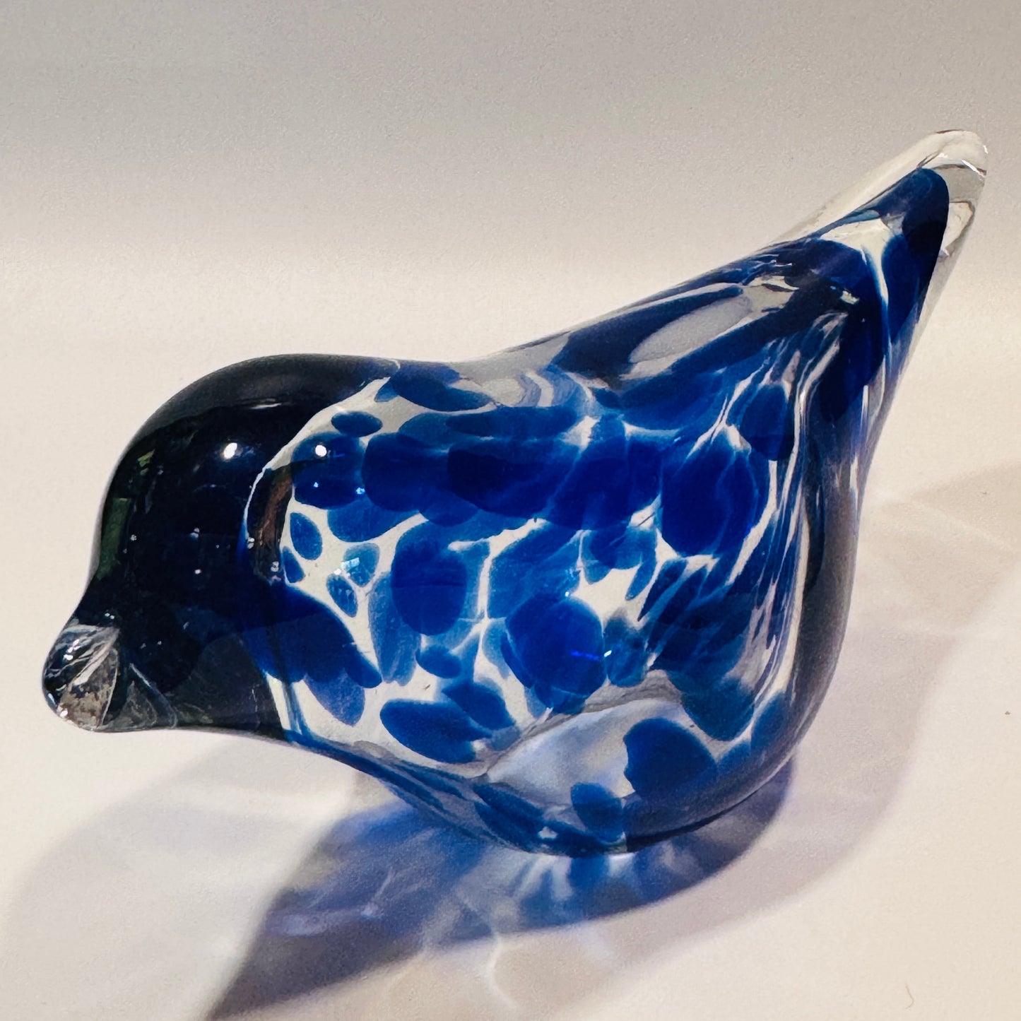 Cobalt Blue and Clear Art Glass Bird Figurine