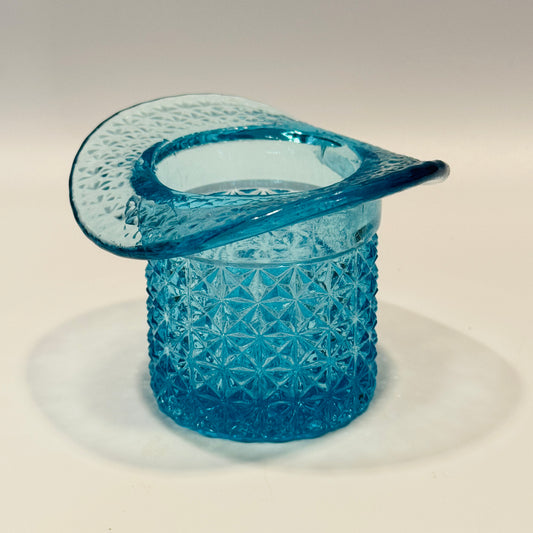 Fenton Aqua Blue Diamond Point Top Hat Toothpick Holder