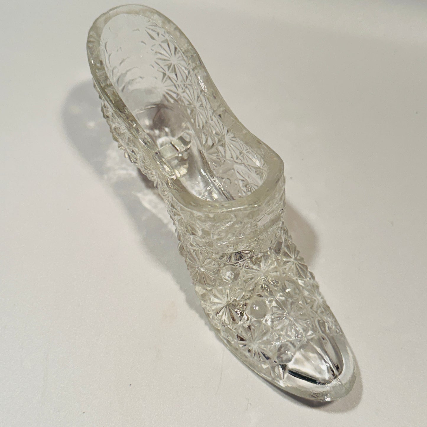 Clear Glass Daisy and Button Pattern Shoe Toothpick Holder