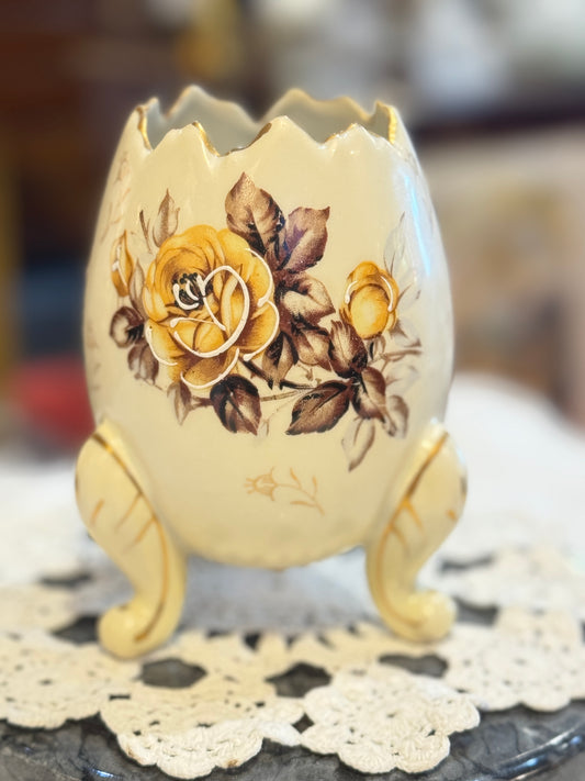Napcoware Japan Footed Cracked Egg Vase - Neutral Floral Pattern