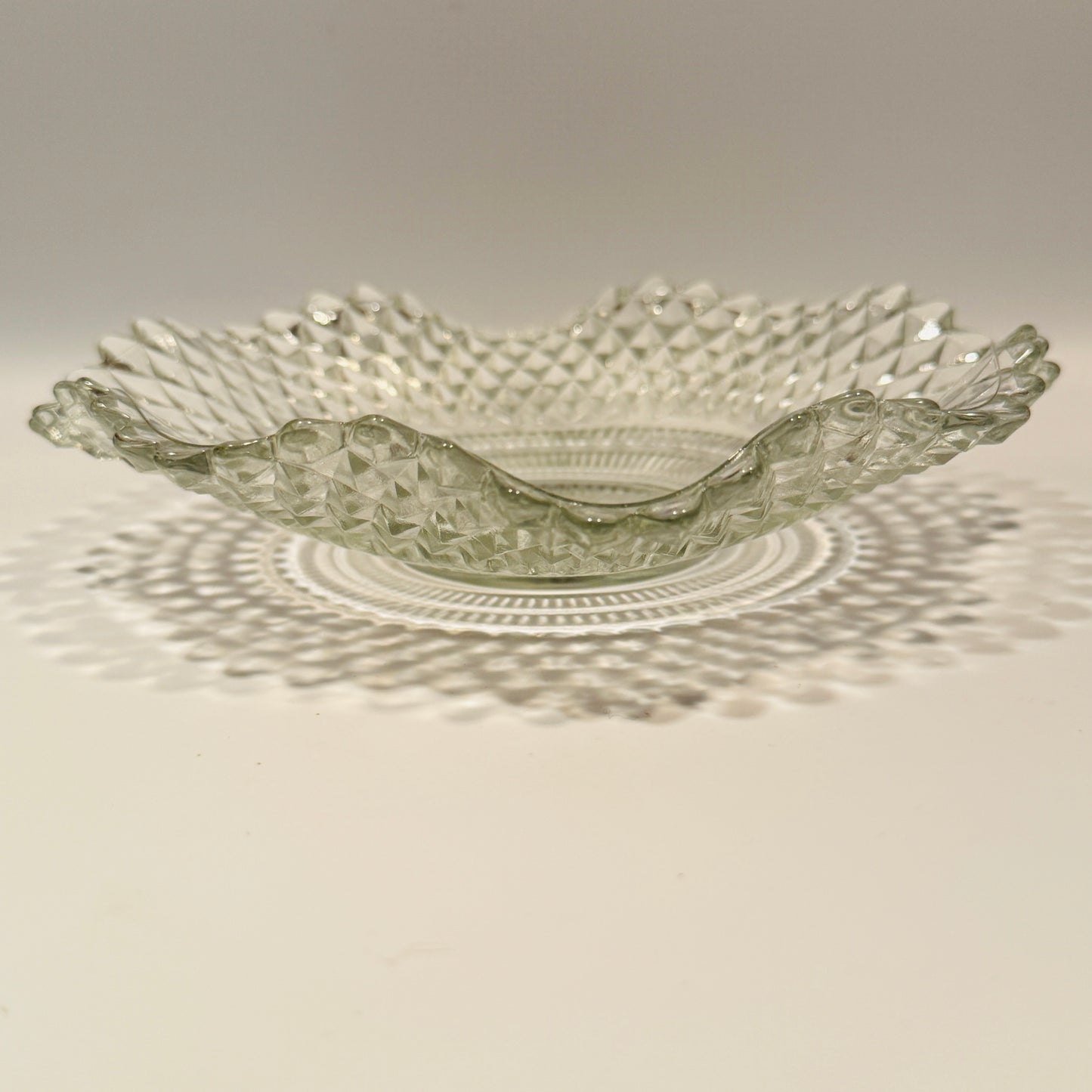 Clear Glass Diamond Point Ruffle Edge Candy Dish