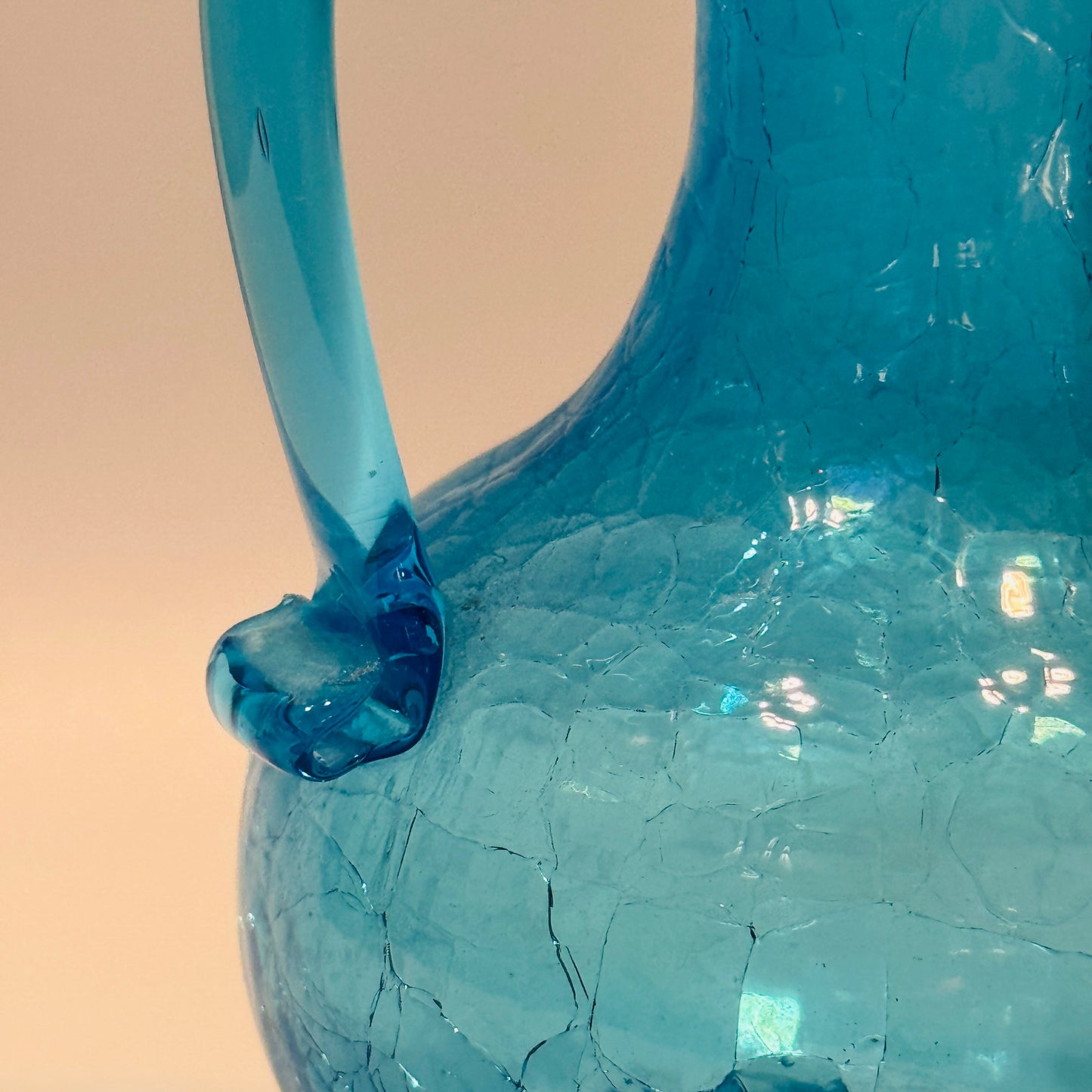 Blue Crackle Glass Art Glass Pitcher