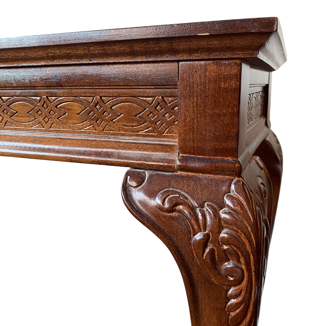 Glass Top Entry Table - With Carved Wood / Claw & Ball Feet