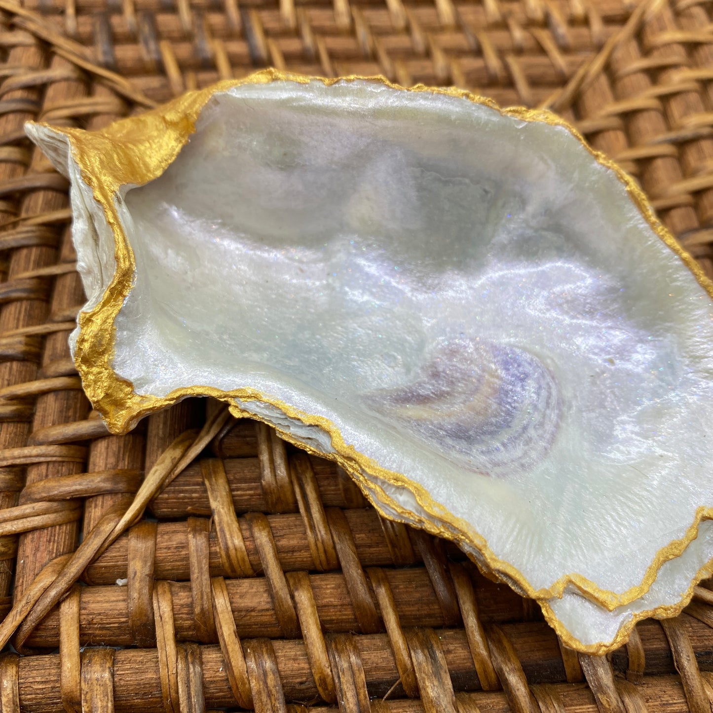 Medium Oyster Shell Gilded Decoupage, Trinket Dish, Jewelry Tray, Gift, Ornament, Event Favor