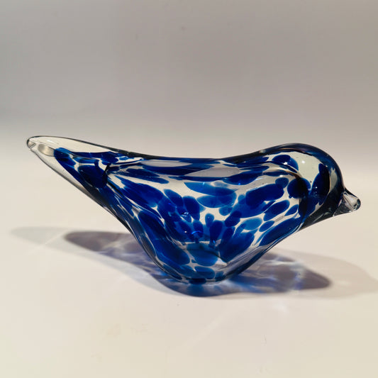 Cobalt Blue and Clear Art Glass Bird Figurine
