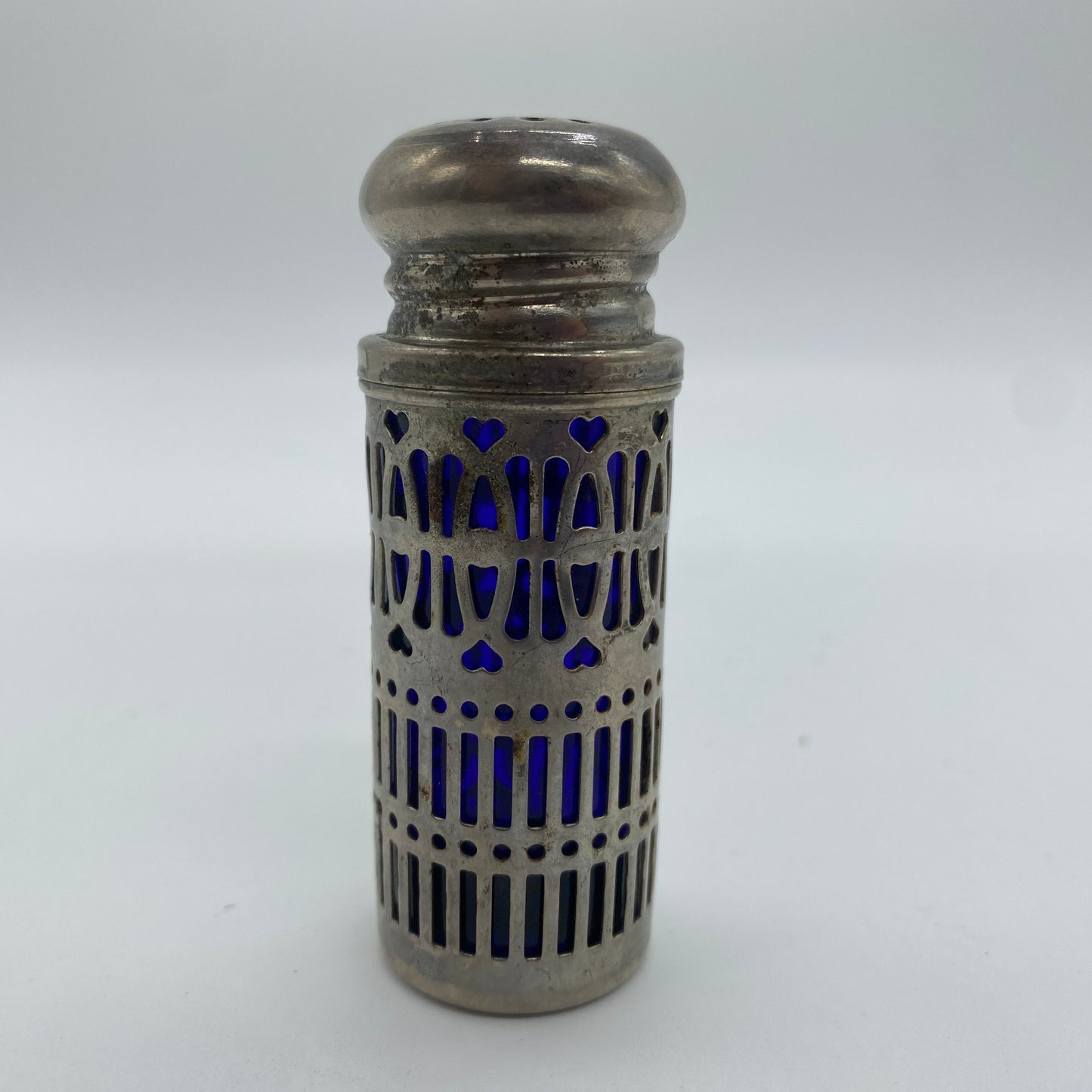 Cobalt Glass and Silver Plated Salt Shaker