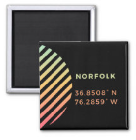 Norfolk, VA Coordinates Square Magnet 2" x 2"