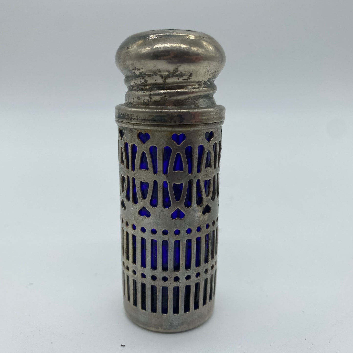 Cobalt Glass and Silver Plated Salt Shaker