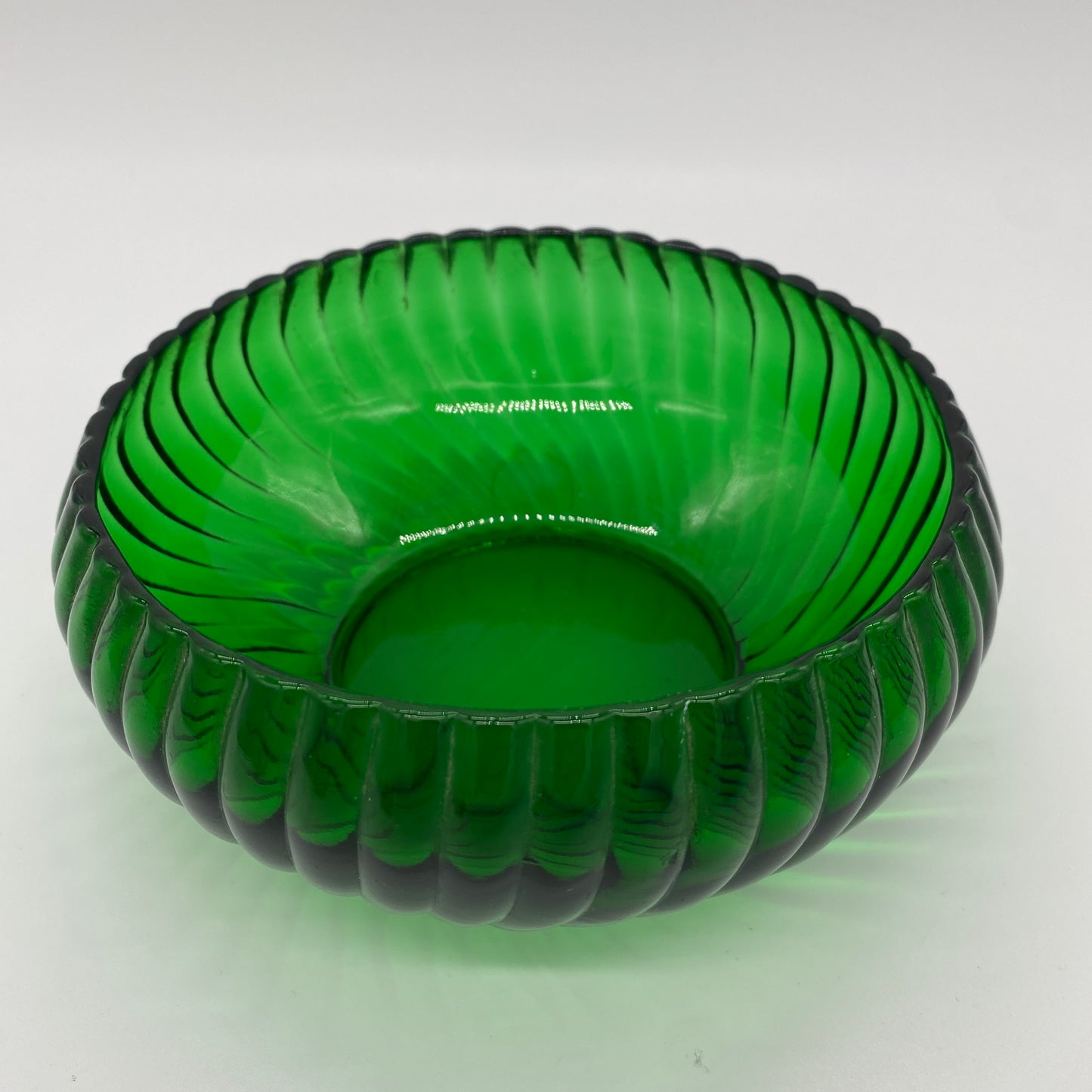 Emerald Ribbed Glass Shallow Dish