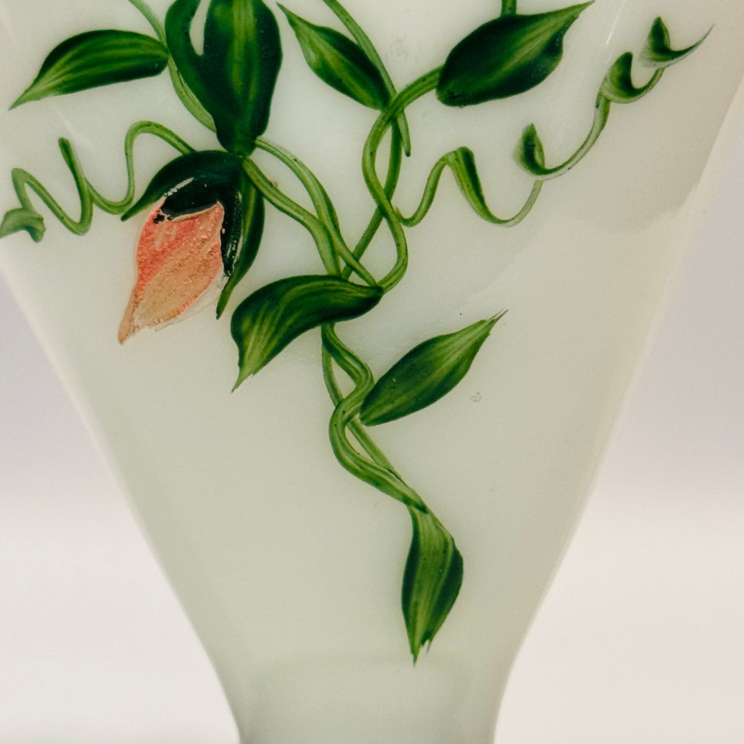 Milk Glass Hand Painted Floral Fan Vase