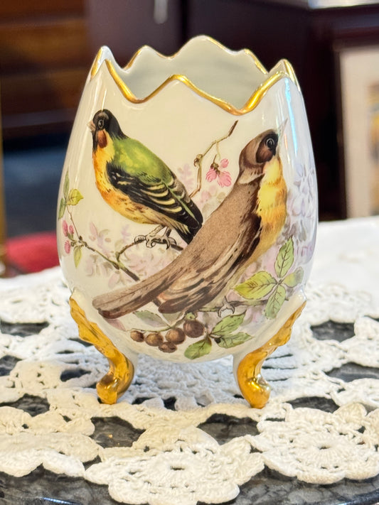 Limoges Floral and Bird Cracked Egg Vase