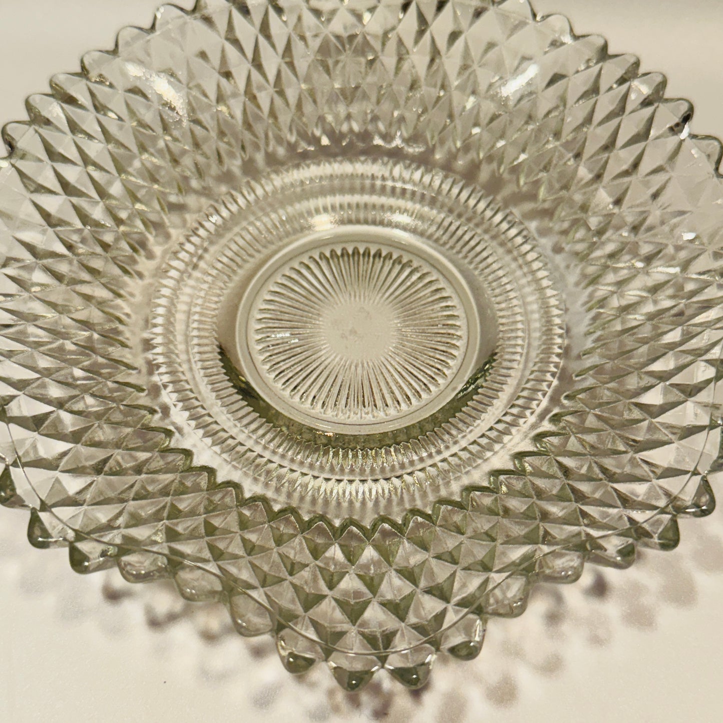 Clear Glass Diamond Point Ruffle Edge Candy Dish
