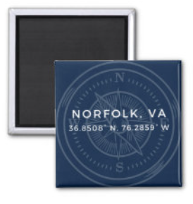 Norfolk, VA Coordinates Square Magnet 2" x 2"