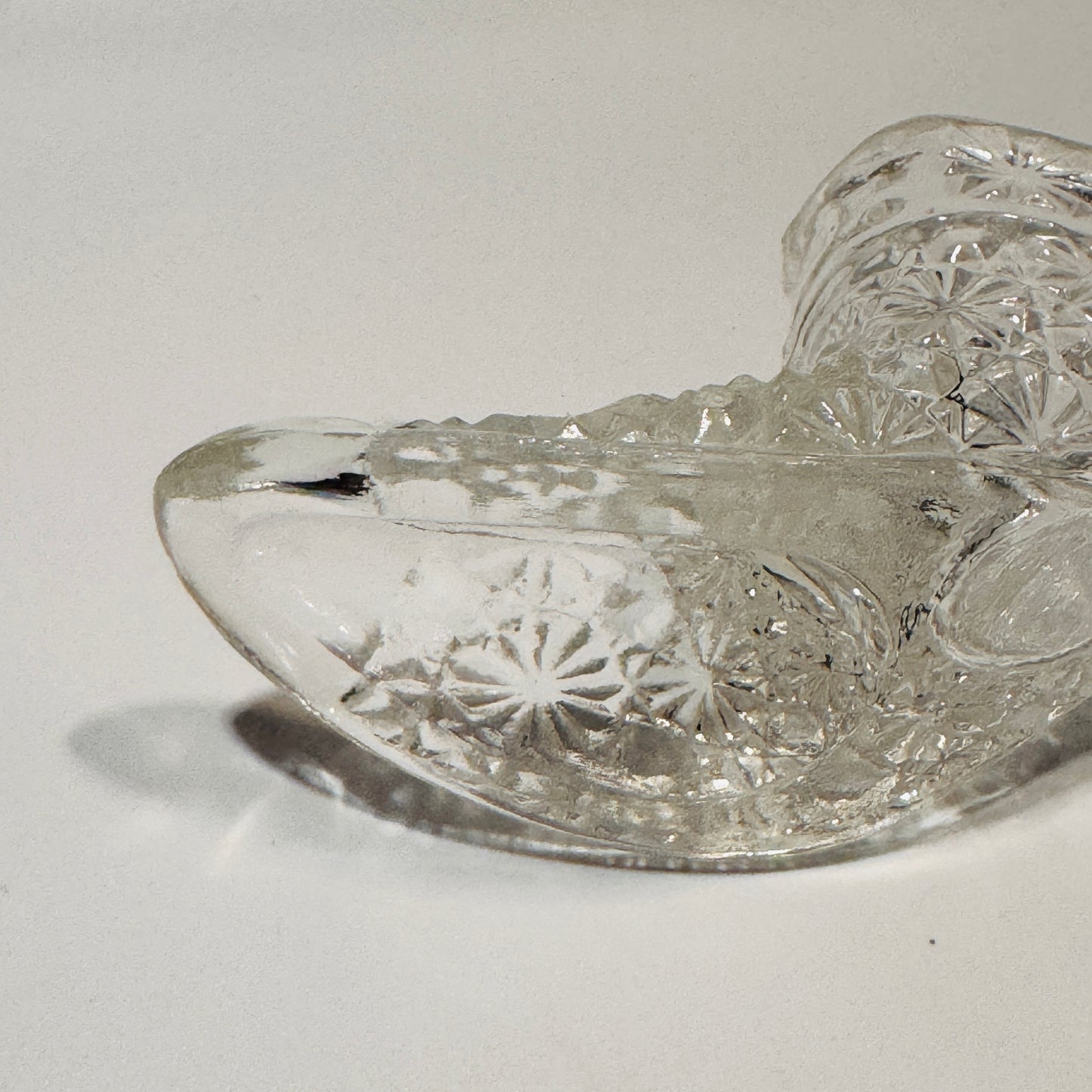 Clear Glass Daisy and Button Pattern Shoe Toothpick Holder