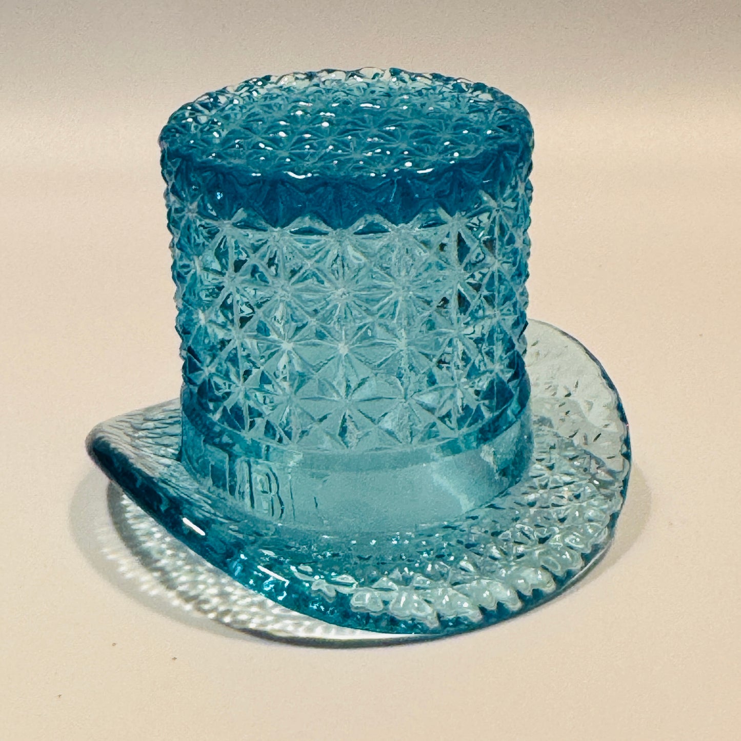 Fenton Aqua Blue Diamond Point Top Hat Toothpick Holder