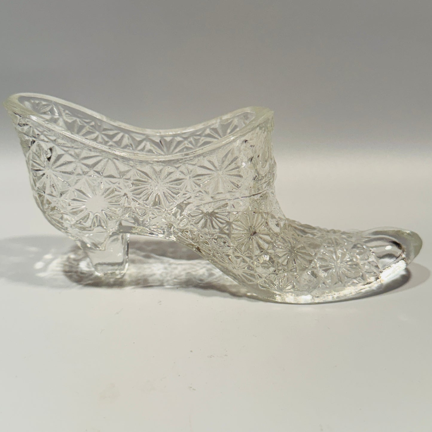 Clear Glass Daisy and Button Pattern Shoe Toothpick Holder