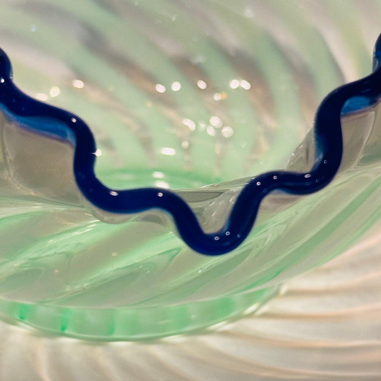 Fenton Glass Blue Crested Spiral Optic Bowl