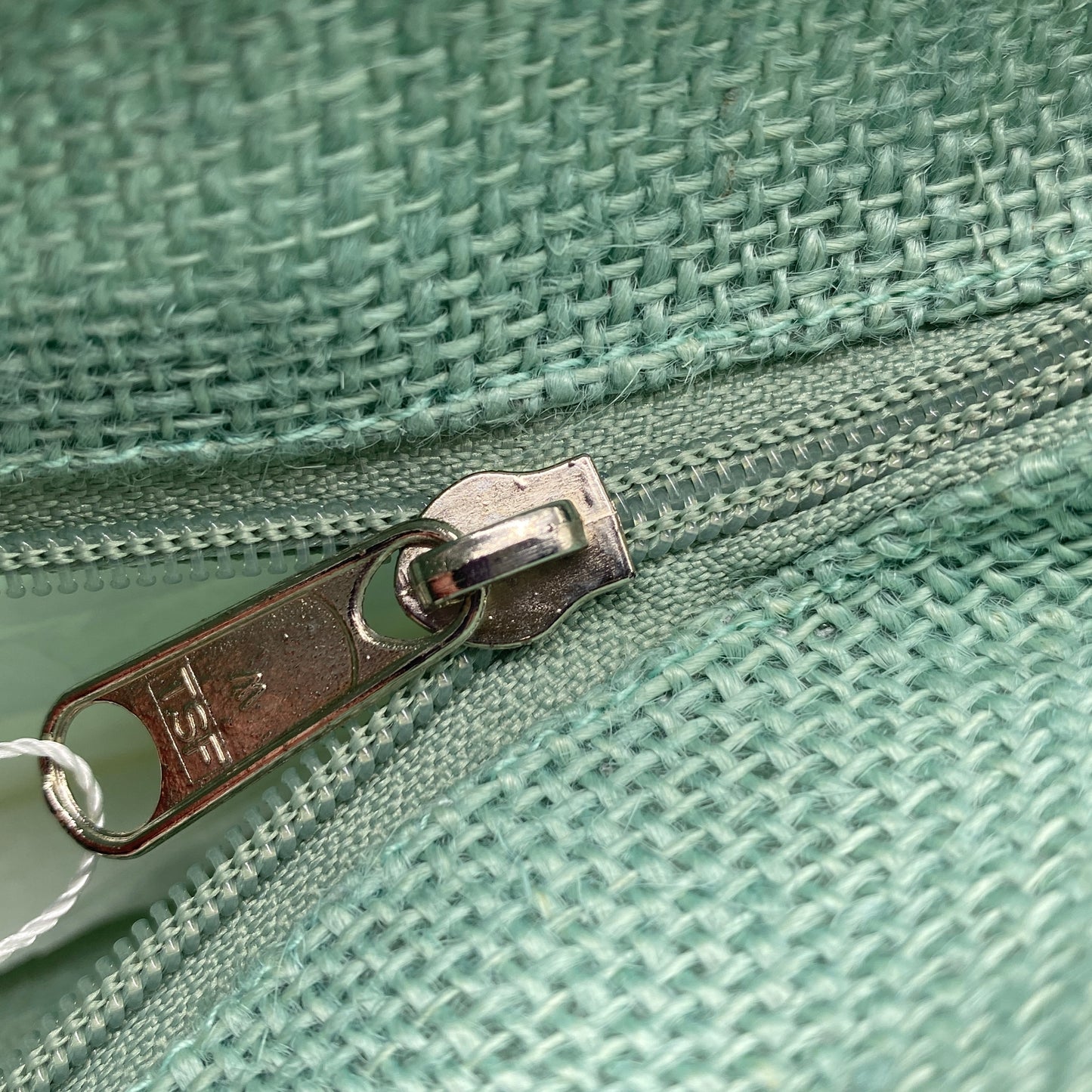 Light Teal Burlap Zipper Pouch with Rainbow Patch