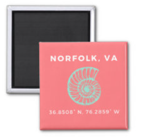Norfolk, VA Coordinates Square Magnet 2" x 2"