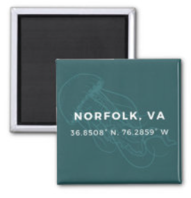 Norfolk, VA Coordinates Square Magnet 2" x 2"