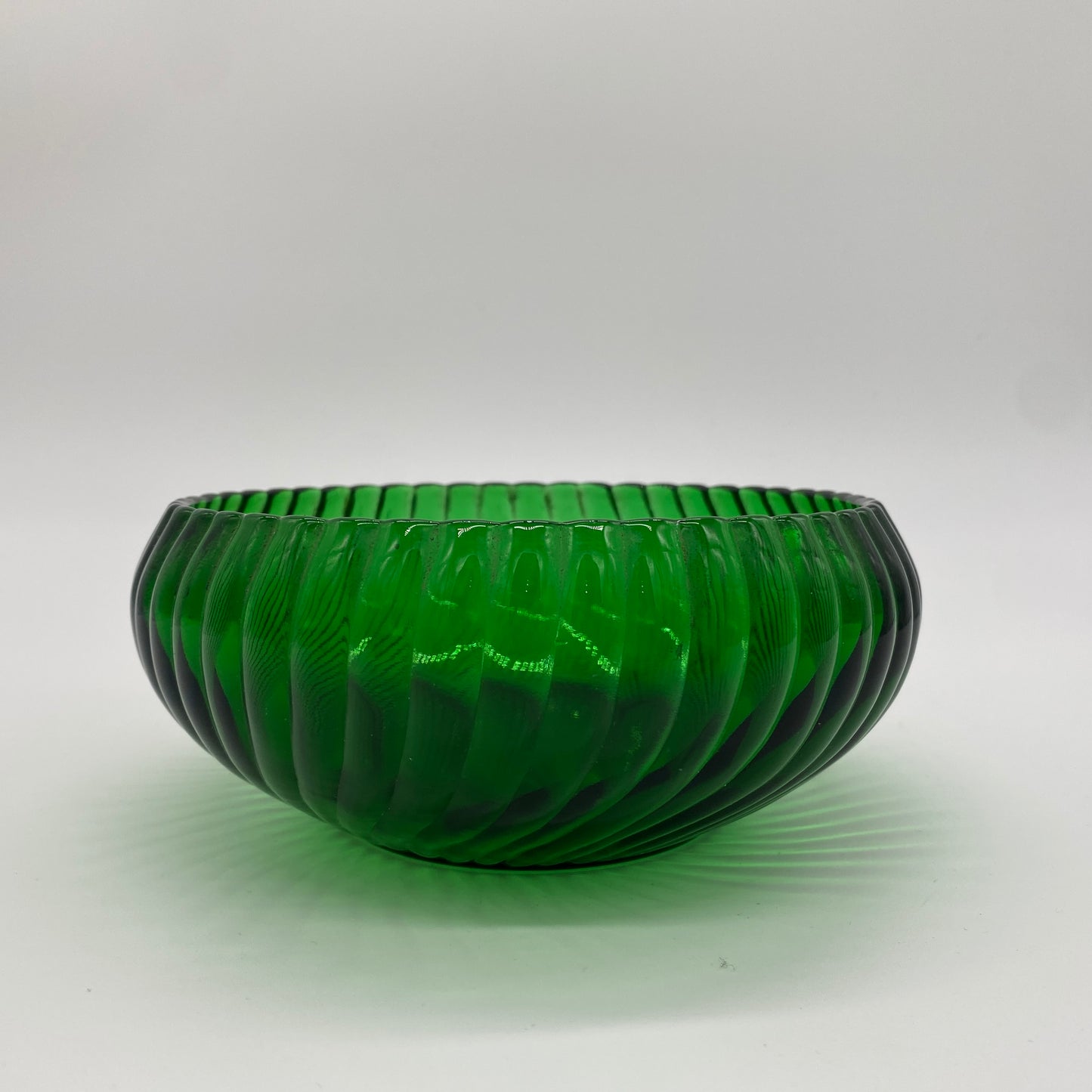 Emerald Ribbed Glass Shallow Dish