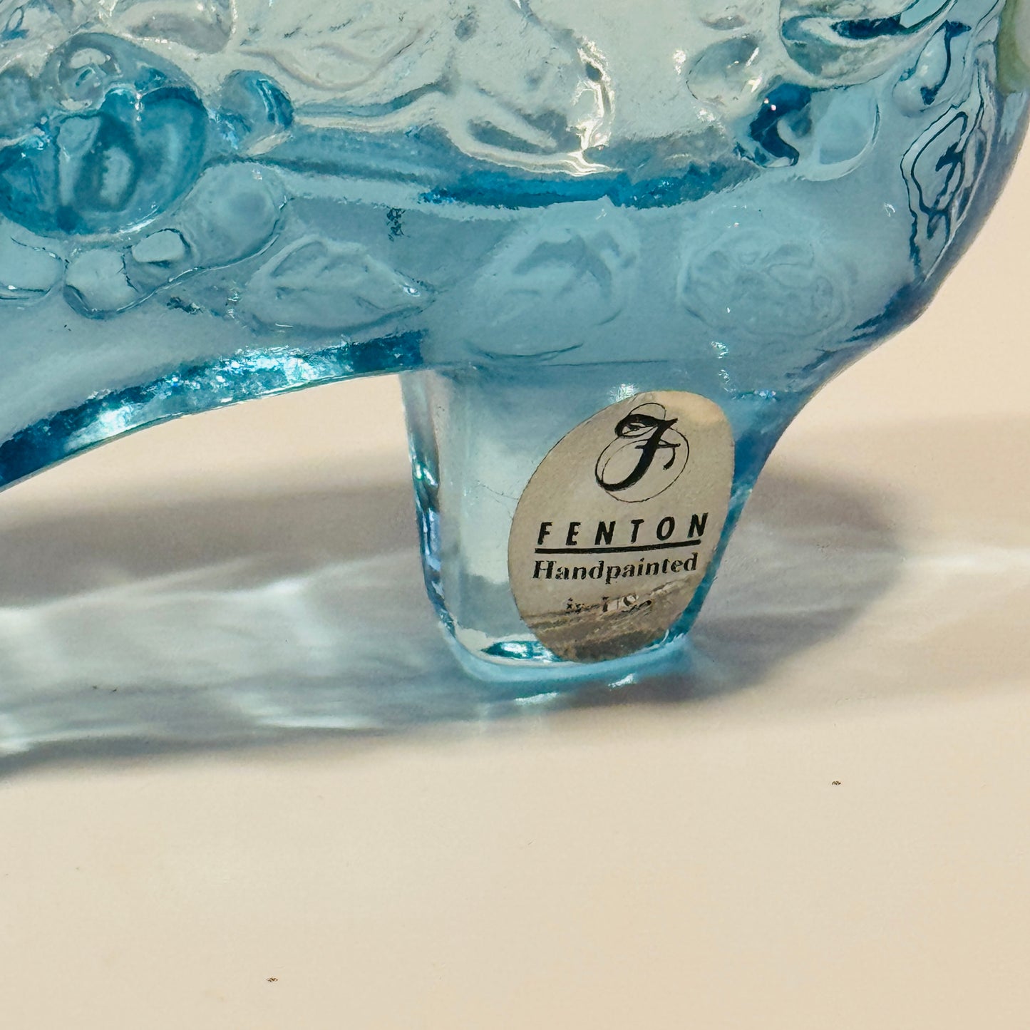 Fenton Handpainted Daisy Button Blue Floral Glass Shoe
