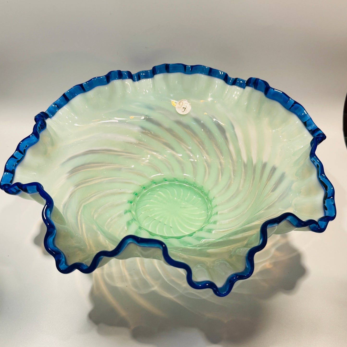 Fenton Glass Blue Crested Spiral Optic Bowl