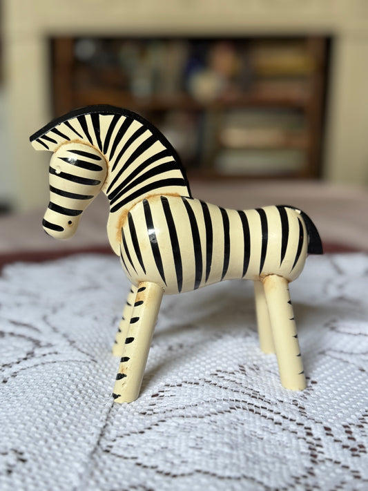 Vintage Kay Bojesen Wood Zebra Figurine - Black and White - Danish Designer, No Label
