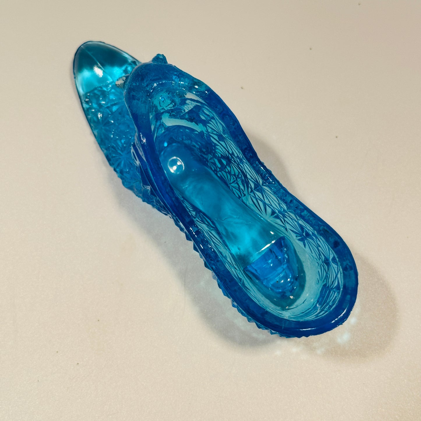 Fenton Daisy and Button Blue Glass Shoe