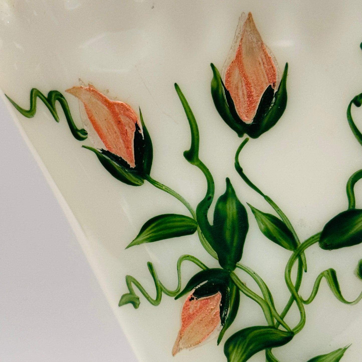 Milk Glass Hand Painted Floral Fan Vase