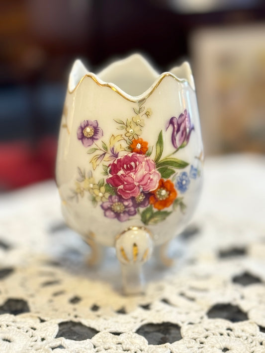 Unmarked Ceramic Floral Cracked Egg Vase