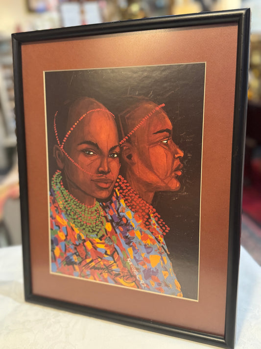 Signed, Matted, Framed Art Print - Twin Sisters by David Kibuuka