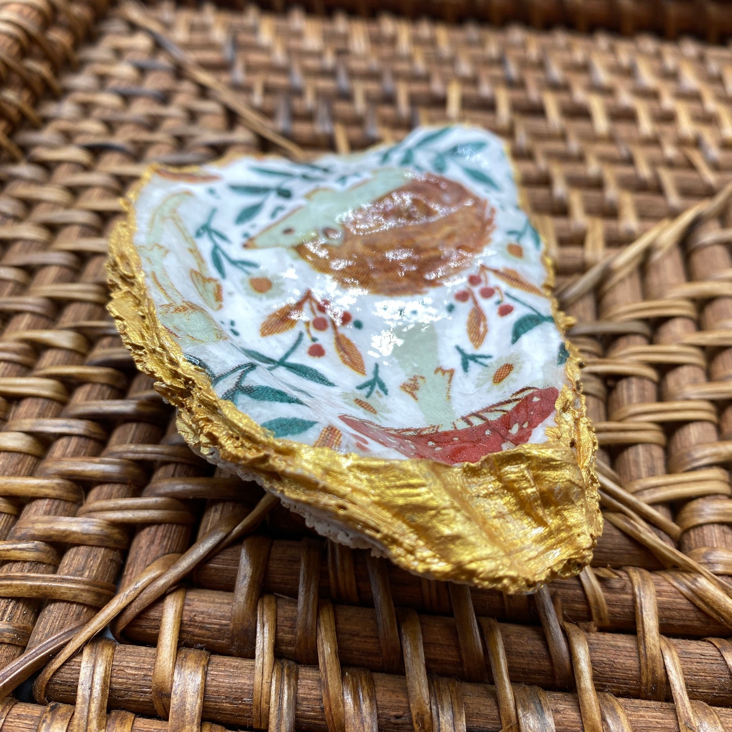 Medium Oyster Shell Gilded Decoupage, Trinket Dish, Jewelry Tray, Gift, Ornament, Event Favor