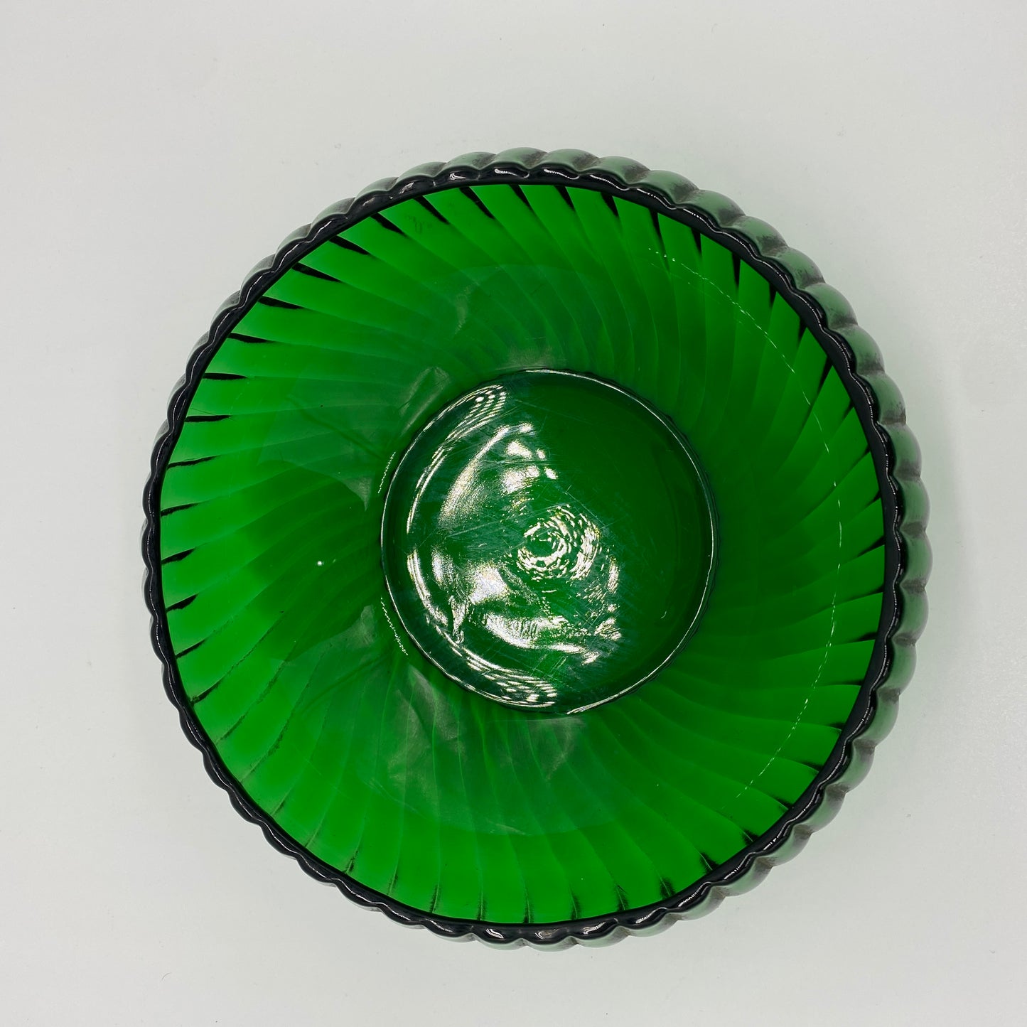 Emerald Ribbed Glass Shallow Dish