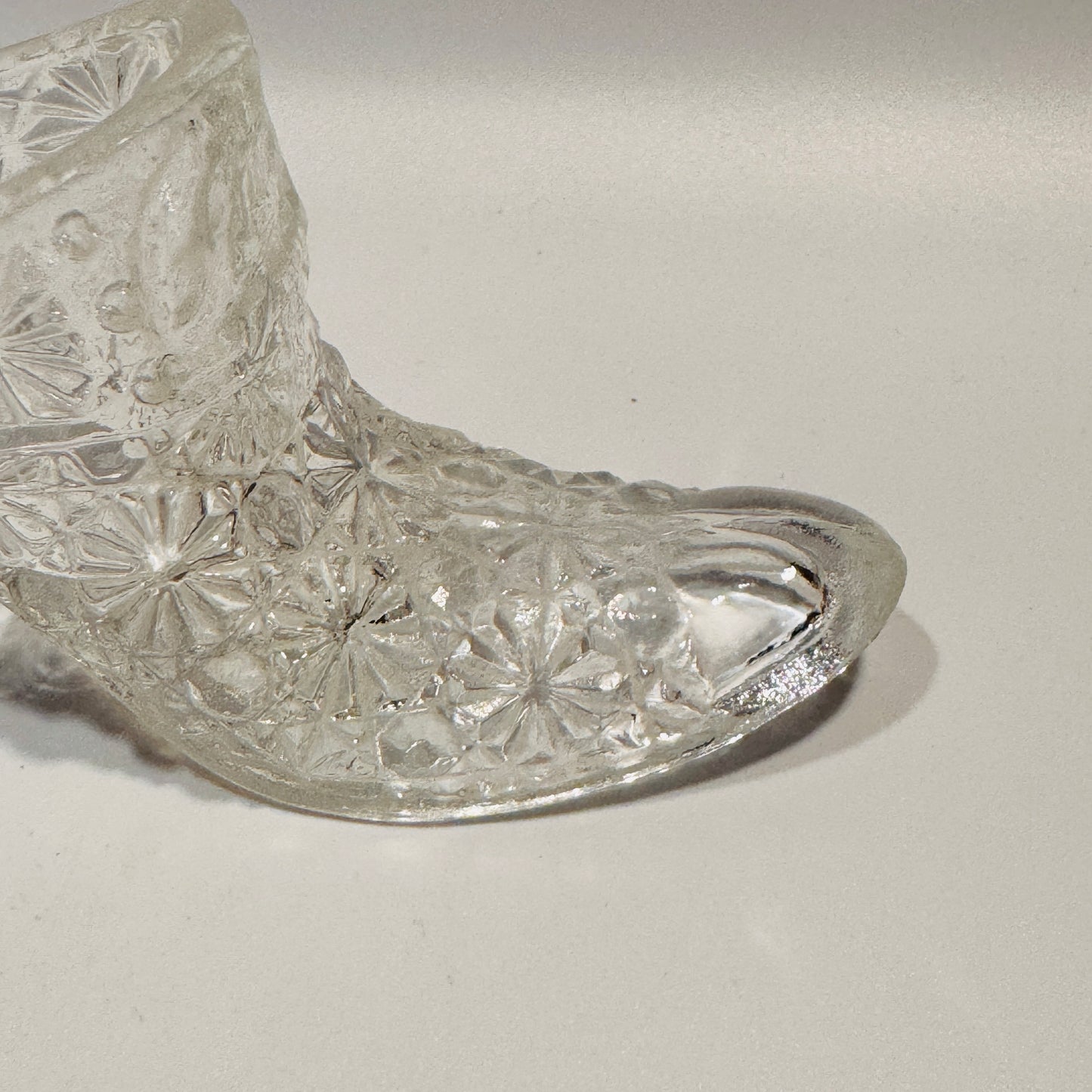 Clear Glass Daisy and Button Pattern Shoe Toothpick Holder