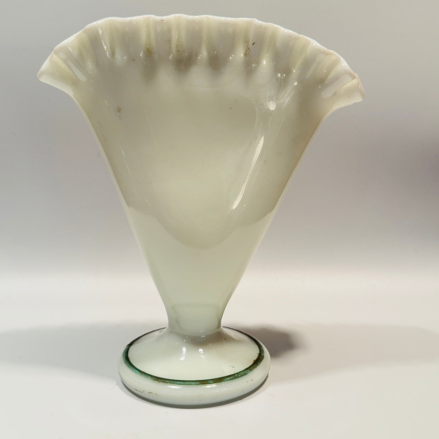 Milk Glass Hand Painted Floral Fan Vase