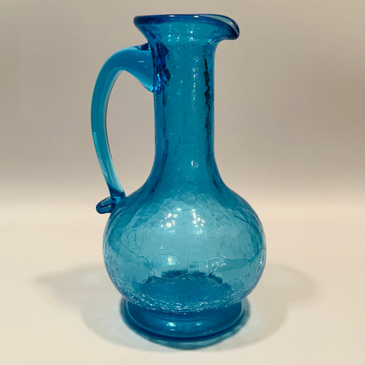 Blue Crackle Glass Art Glass Pitcher