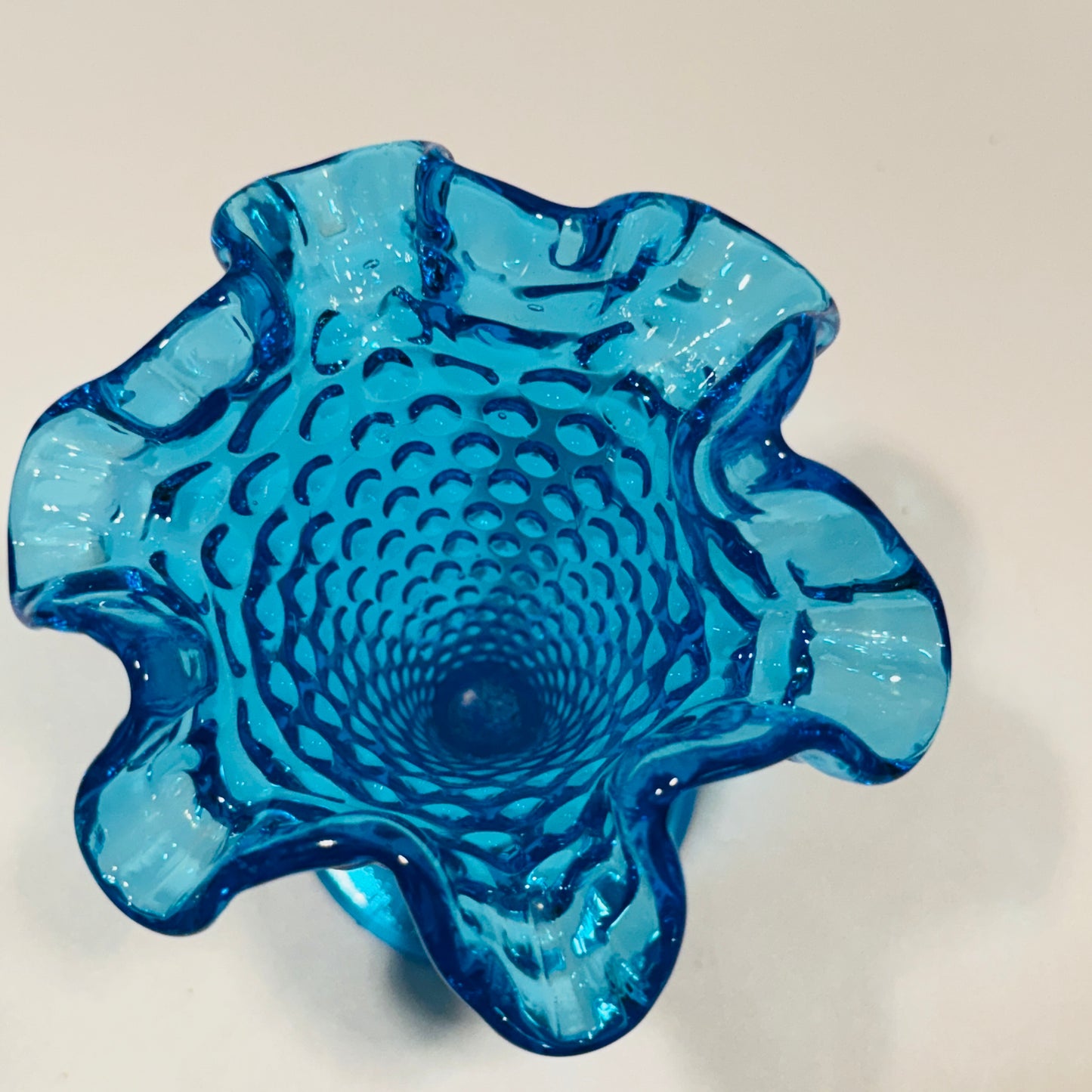 Fenton Aqua Light Blue Hobnail Ruffled Edge Vase