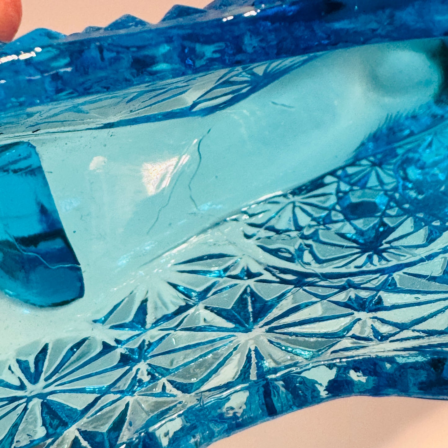 Fenton Daisy and Button Blue Glass Shoe