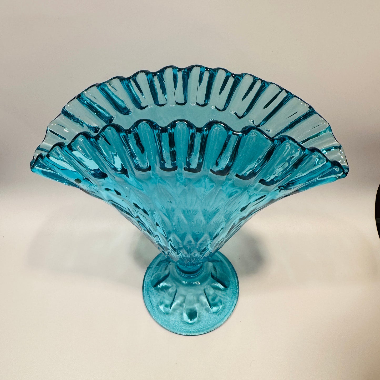 Fenton Art Glass Colonial Blue Optic Pattern Vase with Ruffled Edge