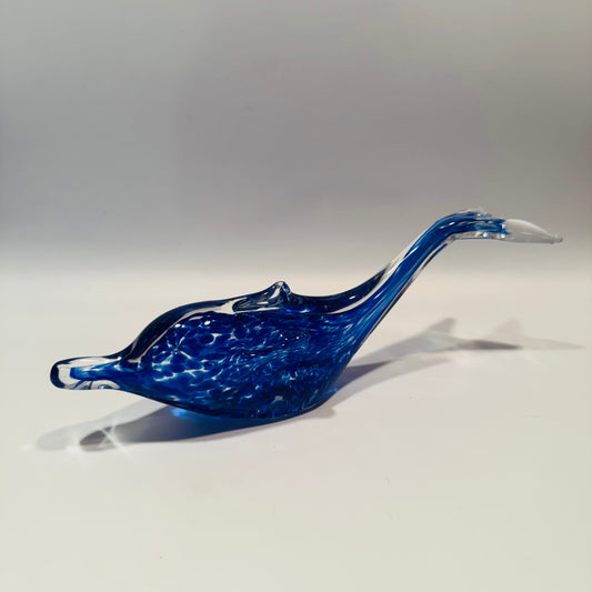 Cobalt Blue and Clear Art Glass Dolphin Figurine