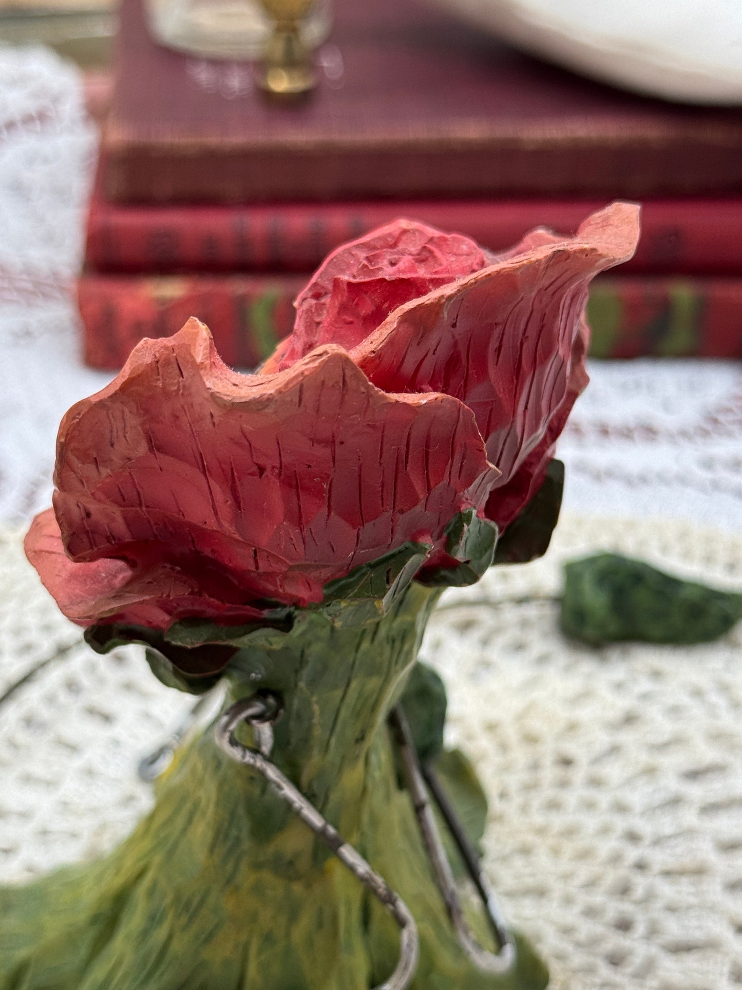 Anthropomorphic Rose Shelf Sitter with Face