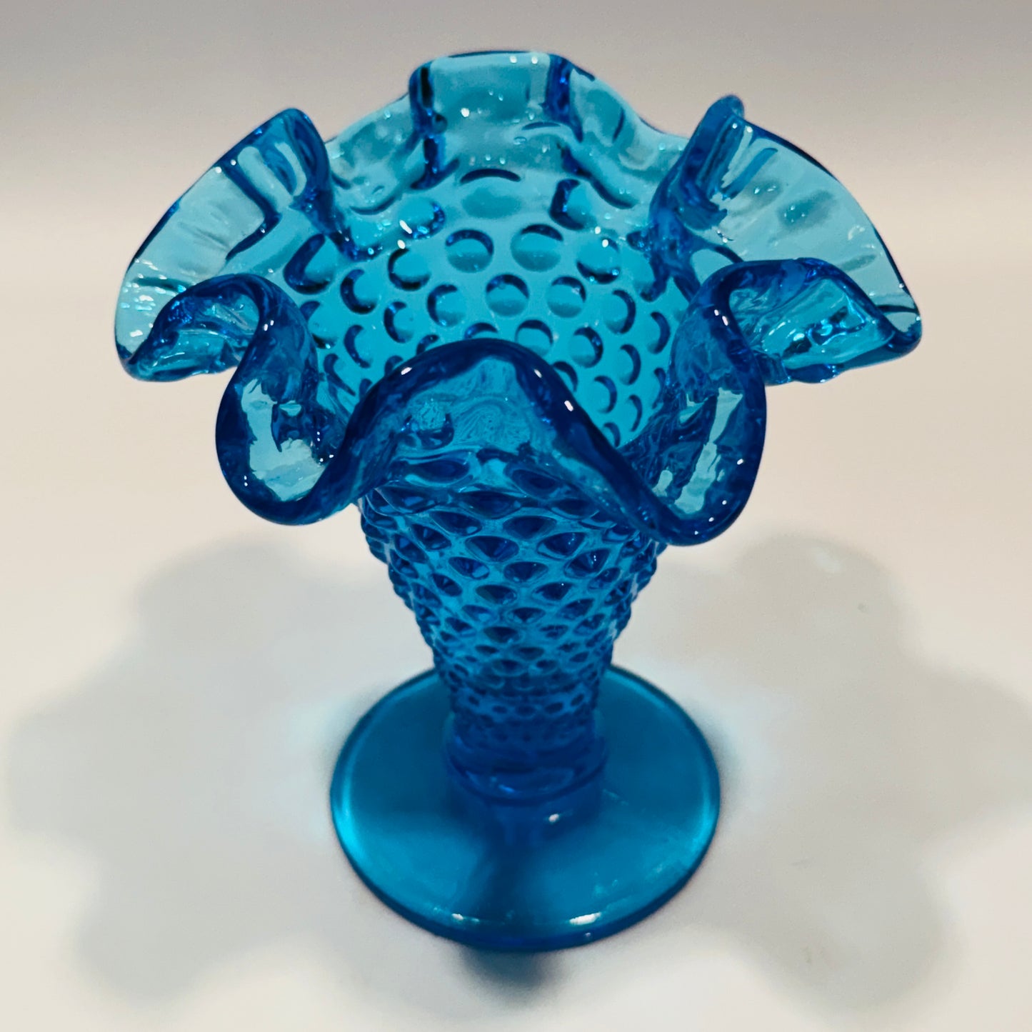 Fenton Aqua Light Blue Hobnail Ruffled Edge Vase