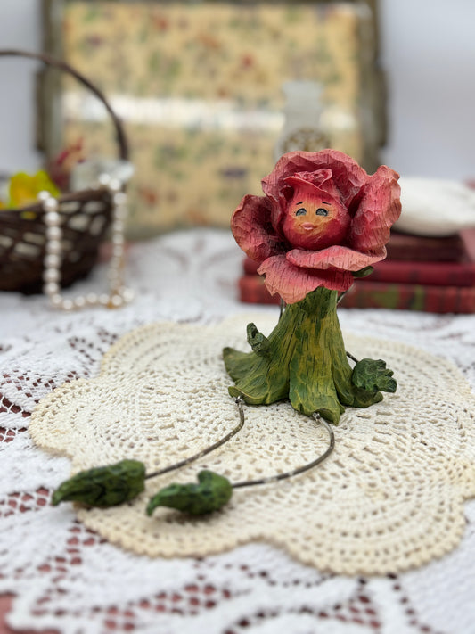 Anthropomorphic Rose Shelf Sitter with Face